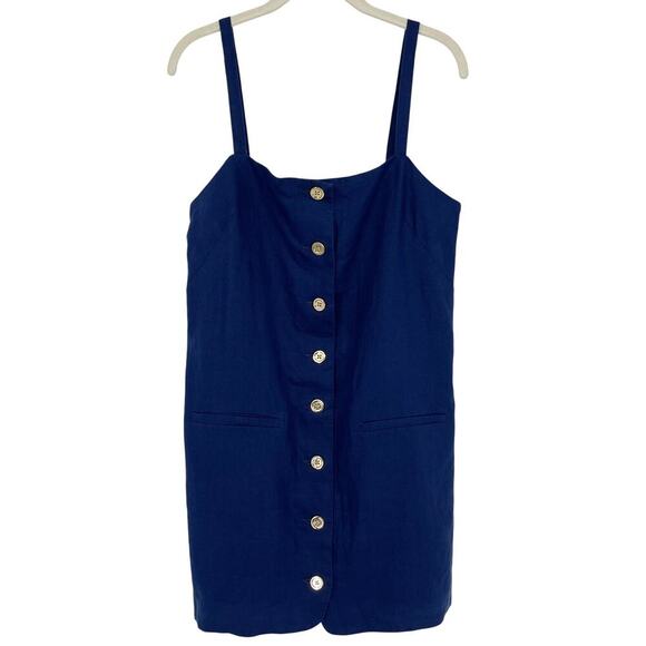 J.Crew Claudia Dress in Linen Dark Blue Size Small Mini Dress Button Front NEW - Picture 2 of 6